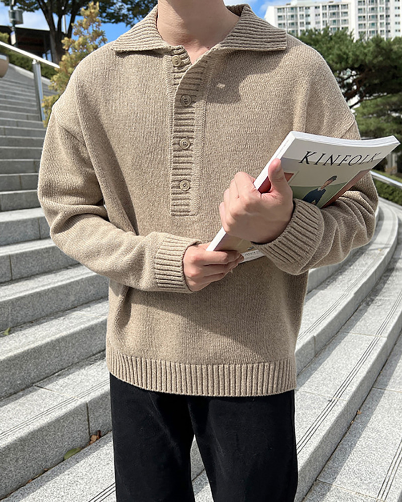 두꺼운 램스울 카라 오버핏 니트 스웨터