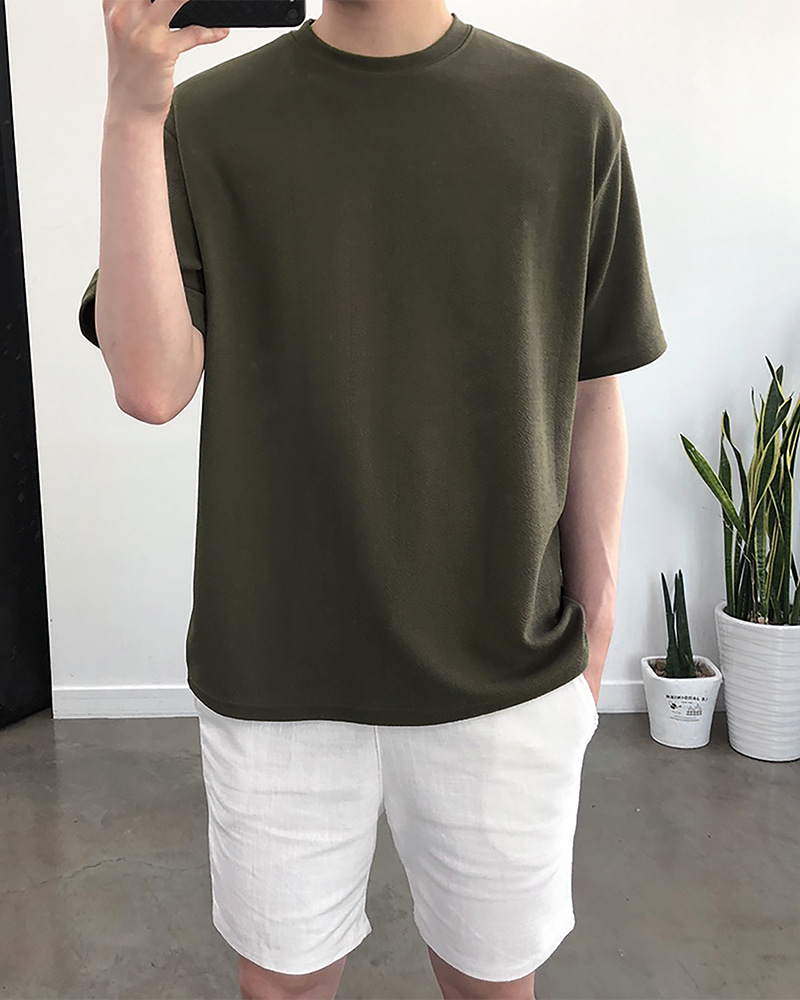 7컬러 여름 오버핏 엠보 스판 반팔 티셔츠